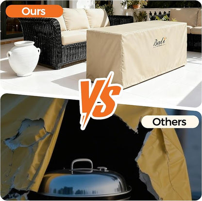 BALI OUTDOORS Rectangular Fire Pit Covers, Waterproof and Weather Resistant PVC Material, Khaki, 42.2" L x 24.2" W x 22.8" H