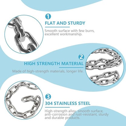 Heavy Duty Stainless Steel Chain, Hanging Safety Link Chain Fitness Chain Weight Lifting Chains with Carabiners for Home Gym Hammock Swing Hanging Chair Punching Bags