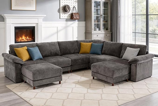 Oversized L Shaped Sectional Couch for Living Room, Extra Large Deep Seat Modular Sectional Sofa with Washable Covers, Modern Cloud Couch for Apartment, Bedroom (Gray, U Shape 8 Seat)
