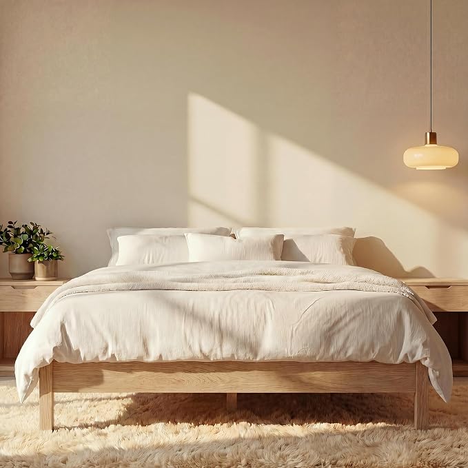 LIFEMENT Queen Bed Frame Signature Wood Platform, Noise Free, Under Bed Storage, No Box Spring Needed, Easy Assembly, Natural