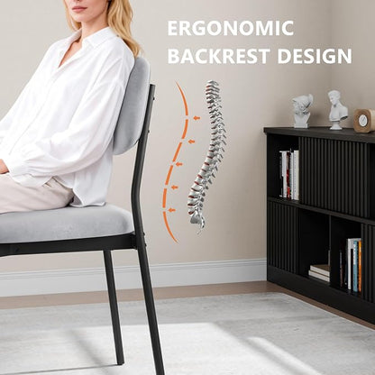 Einhomn Upholstered Dining Chairs Set, Modern Stackable Dining Room Chairs with Soft Velvet Backrest, Kitchen Chairs with Sturdy Metal Legs for Living Room, Restaurant, Set of 4,Light Grey