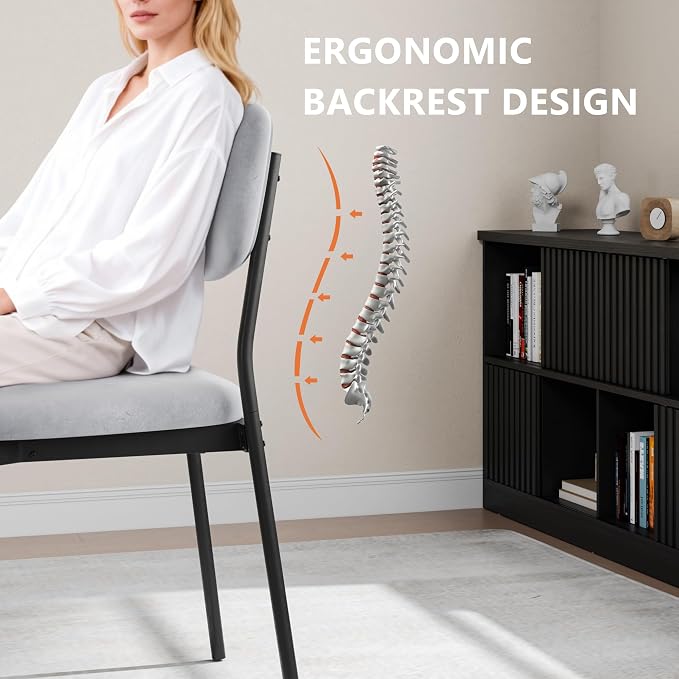 Einhomn Upholstered Dining Chairs Set, Modern Stackable Dining Room Chairs with Soft Velvet Backrest, Kitchen Chairs with Sturdy Metal Legs for Living Room, Restaurant, Set of 2,Light Grey