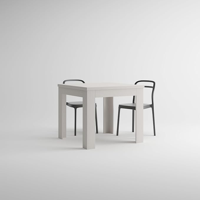 Mobili Fiver, Square extendable Dining Table, Eldorado, 35.4(70.9) x35.4 in, White Ash, for 4-8 People, Expandable Dining Table for Kitchen, Italian Furniture
