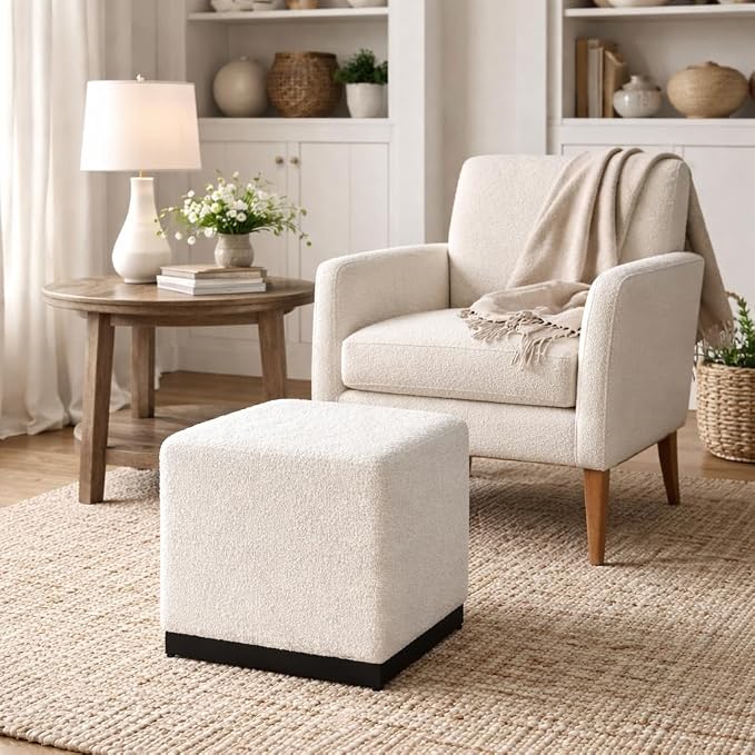 HomePop 16" Cube Ottoman - Cream Boucle
