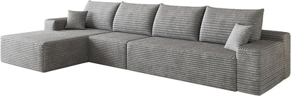 135" Oversized Cloud Sectional Couch Boneless Sofa for Living Room, Fluffy Corduroy Corner Couch with Deep Seat, Compressed Modular Sectional Sofa with L-Shaped Chaise, No Assembly Required