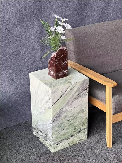 Luxury Marble Side Table,Square End Table for Modern Sofa and Bed, Living Room, Sofa, Bedroom(Fende Green)