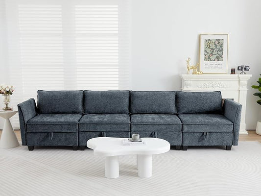 ORRD Modular Sectional Sofa, Convertible Couch with Storage, 4 Seater Sofa Modular with Reversible Chaise for Living Room, Office (Blue Grey)