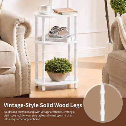 Narrow Side Table with Storage, 3-Tier End Table Skinny Nightstand for Bedroom, Living Room Small Space, White