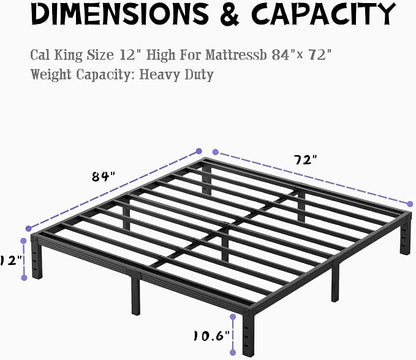 Furnitui 12 Inch High Platform California King Bed Frames, Metal Cal King Bed Frame No Box Spring Needed, Easy Assembly, Noise Free, Sturdy, Black