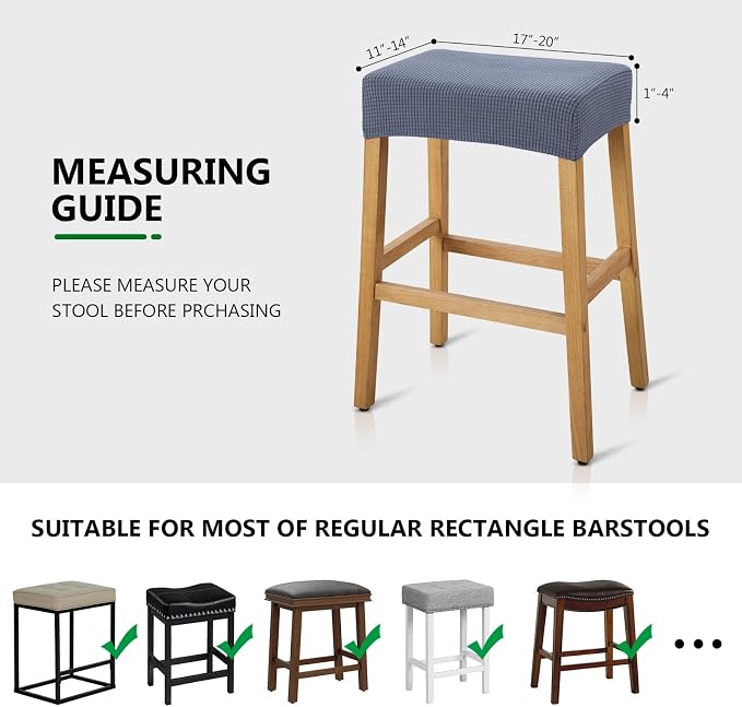YISUN Stool Covers Rectangle - 2 Pack Stretch Waterproof Saddle Seat Cover Counter Bar Stools Bar Chairs Covers Kitchen Island Chairs Cushion Protector (2, Dark Gray)