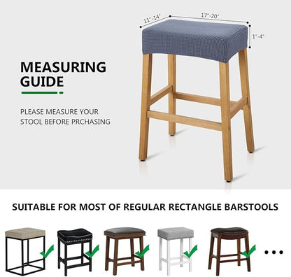 YISUN Stool Covers Rectangle - 2 Pack Stretch Waterproof Saddle Seat Cover Counter Bar Stools Bar Chairs Covers Kitchen Island Chairs Cushion Protector (2, Dark Gray)