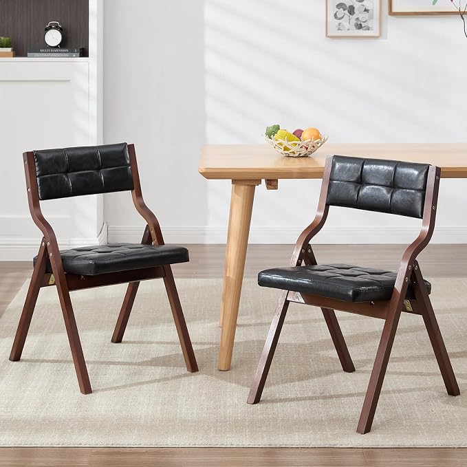 6-Pack Folding Dining Chairs with Cushion,Faux Leather Padded Foldable Dining Chairs,Portable Wooden Folding Chairs for Dining Rooms Kitchen Wedding and Party Indoor Black