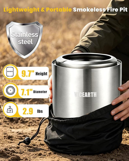 Tabletop Fire Pit 9.7 x 7.1 In, Portable Smokeless Mini Fire Pit for Patio & Camping, Stainless Steel Table Top Firepit for Wood Pellets, with Heat-Resistant Mat, Travel Bag & Roasting Sticks