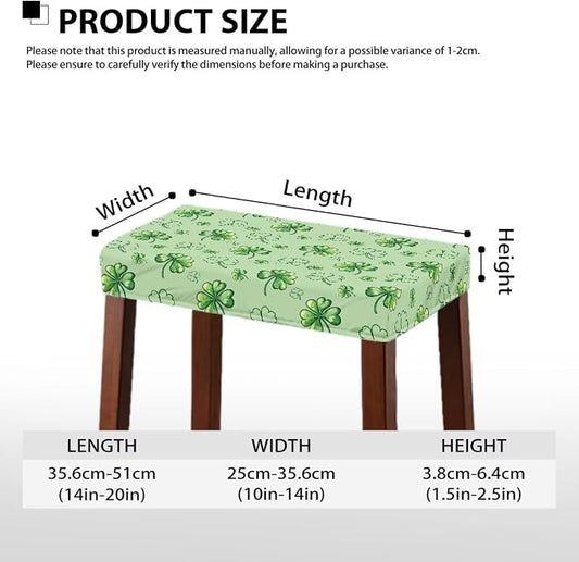 Footstool Cover Rectangle Lucky Green Leaf Vanity Stool Cover Rectangle 2 Pack Valentines Decorations Chair Covers for Dining Counter Height Bar and Holiday Party Decor