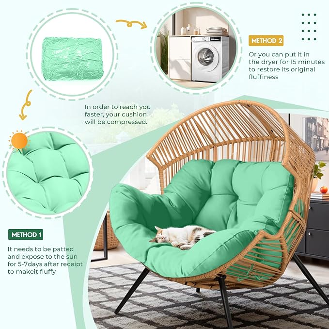 DANGHOOGY Egg Chair Cushion, Waterproof Outdoor Egg Replacement Cushions, Patio Chair Cushions for Outdoor Funiture, Thickened Hanging Chair Cushion, 35x47x7 Inches (Cyan)