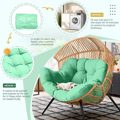 DANGHOOGY Egg Chair Cushion, Waterproof Outdoor Egg Replacement Cushions, Patio Chair Cushions for Outdoor Funiture, Thickened Hanging Chair Cushion, 35x47x7 Inches (Cyan)