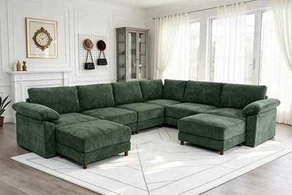Oversized L Shaped Sectional Couch for Living Room, Extra Large Deep Seat Modular Sectional Sofa with Washable Covers, Modern Cloud Couch for Apartment, Bedroom (Green, U Shape 8 Seat)