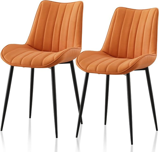 VECELO Dining Chairs Set of 2, Velvet Fabric & Metal Frame, Mordern Style for Kitchen, Living Room,Offcie, Brown