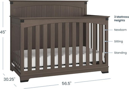 Child Craft Redmond 4-in-1 Convertible Baby Crib, Wood Nursery Furniture Converts to Toddler Bed, Daybed & Full Bed, Adjustable Mattress Heights, Rustic Style, Non-Toxic Baby Safe Finish, Dapper Gray
