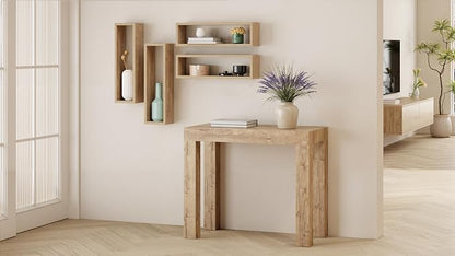 Mobili Fiver, First, Extendable Console Table 17.7(120) x35.4 in, Oak, for 4-14 People, Space-Saving Dining Table, Italian Furniture