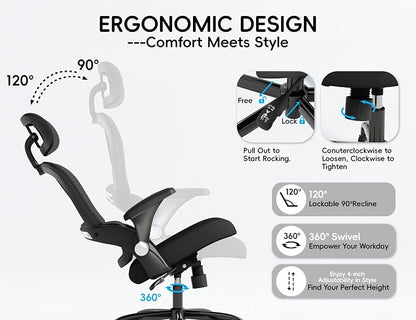 TRALT Office Chair - Ergonomic Office Chair with Back Support, Computer Chair - Home Office Desk Chair, 330 lbs Wide Seat Big and Tall Office Chairs with Headrest, Comfy Desk Chairs (Black)