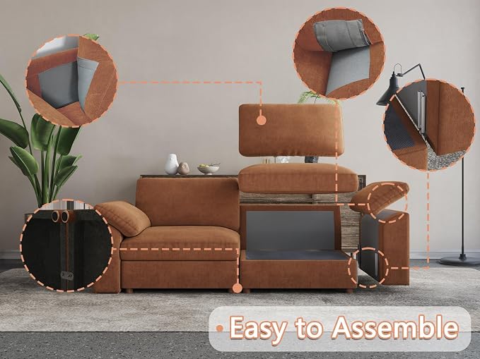 EASE MOOSE U Shape Sectional Modular Sofa,Comfortable Modern Oversized Sectional Modular Cloud Couch Deep Modular Sofa,Brown