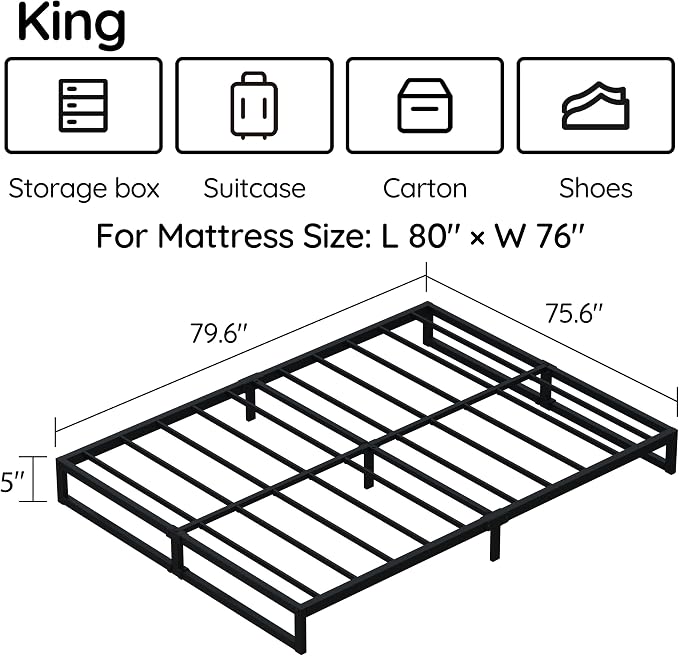Richwanone 5 Inch King Size Bed Frame Heavy Duty Metal Platform Bed, Black | King Bed Frame, Mattress Foundation with Steel Slat Support, No Box Spring Needed, Easy Assembly