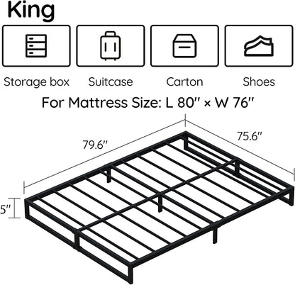 Richwanone 5 Inch King Size Bed Frame Heavy Duty Metal Platform Bed, Black | King Bed Frame, Mattress Foundation with Steel Slat Support, No Box Spring Needed, Easy Assembly