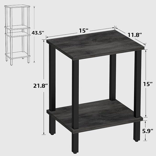 TUTOTAK End Table, Side Table, Nightstand, 2-Tier Storage Shelf, Sofa Table for Small Space, Living Room, Bed Room, Charcoal Grey TB01BY034