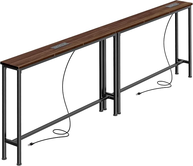 SUPERJARE 78.8 inch Narrow Console Table with Outlet, Sofa Tables, Behind Couch Table, Long Entryway Tables with Charging Station, for Living Room, Walnut