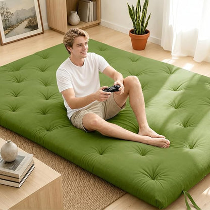 Syrinx Japanese Floor Futon Mattress King Size 80"x76", Foldable Lazy Floor Bed for Adults, Roll Up Lounger Tatami Sleeping Mat, Water Resistant Futon Tatami Mattresses for Home, Travel.