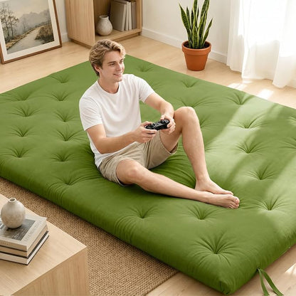 Syrinx Japanese Floor Futon Mattress Full Size 75"x54", Thicken Foldable Lazy Floor Bed for Adults, Roll Up Lounger Tatami Sleeping Mat, Water Resistant Futon Tatami Mattresses for Home, Travel.