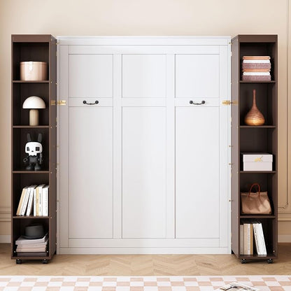 Queen Murphy Bed with Storage Doors, Space Saving Wall Bed Cabinet Hydraulic Lift Helps Raise and Lower the Bed, While Hidden Side Storage Keeps Bedding and Daily Essentials Organized