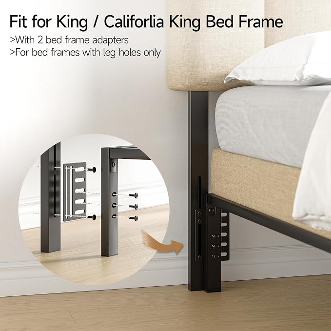 King Size Adjustable Headboard, Upholstered Headboard with Storage, APP Controlled LED Light, Padded Head Board Only, Sturdy Metal Foot Frame, Vertical Channel Design for Bedroom, Beige