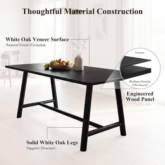 Ya-Home Black Dining Table, 69" Wood Kitchen Table with Solid Wood Legs, Seats 4-6, Modern Farmhouse Dinner Table for Dining Room Home Office, 69" L x 31.5" W x 30" H