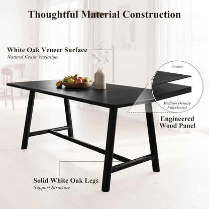Ya-Home Black Dining Table, 69" Wood Kitchen Table with Solid Wood Legs, Seats 4-6, Modern Farmhouse Dinner Table for Dining Room Home Office, 69" L x 31.5" W x 30" H