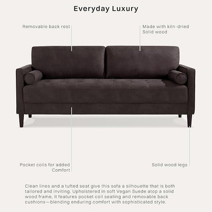 Studio Living® Lexington 75.6" Sofa, Modern Design, Pocket Coil Comfort, Easy Assembly, Faux-Suede Fabric, Charcoal