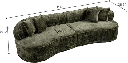 KEIKI 114" Boucle Curved Modular Sectional Sofa with 4 Pillows, Upholstered Oversized 4-Seater Boneless Couch with High Resilience Cushion, No Assembly Required, for Apartment, Living Room, Green