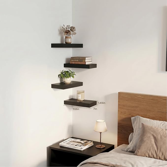 Floating Shelves for Wall-11.8 Inch Wall Shelves for Bedroom,Living Room,Bathroom,Home & Wall Decor with Invisible Brackets(Black,4 Pack)