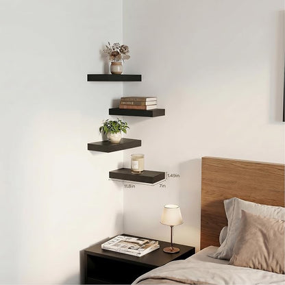 Floating Shelves for Wall-11.8 Inch Wall Shelves for Bedroom,Living Room,Bathroom,Home & Wall Decor with Invisible Brackets(Black,4 Pack)