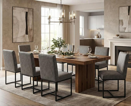 CIMOTA Modern Dining Chairs Set of 2, Leather Dining Room Chairs Upholstered Mid Century Armless Guest Side Chair with Black Base for Dining Room/Kitchen, Vintage Grey 2PCS