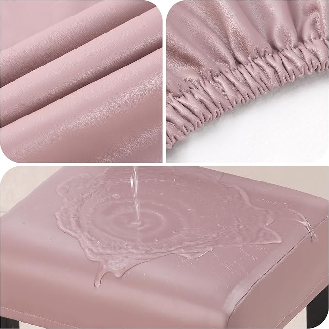 YISUN Stool Covers Rectangle - 2 Pack Stretch Oilproof Waterproof PU Bar Stool Covers Saddle Seat Counter Pub Vanity Chair Cover with Elastic Bands