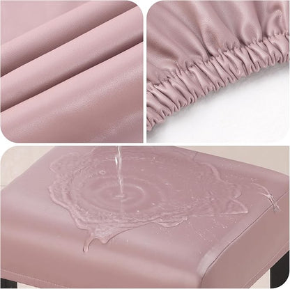 YISUN Stool Covers Rectangle - 4 Pack Stretch Oilproof Waterproof PU Bar Stool Covers Saddle Seat Counter Pub Vanity Chair Cover with Elastic Bands