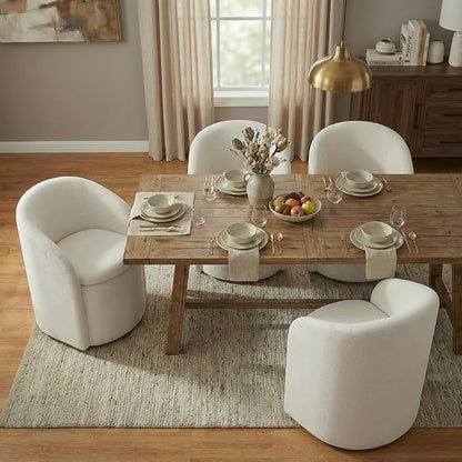 KISLOT Upholstered Dining Chairs with Casters, No Assembly Rolling Modern Dining Room Chairs with Hidden Storage & Barrel Backrest, Accent Chair for Bedroom, Living Room, Dressing, Linen, Set of 4