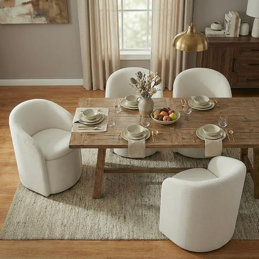 KISLOT Upholstered Dining Chairs with Casters, No Assembly Rolling Modern Dining Room Chairs with Hidden Storage & Barrel Backrest, Accent Chair for Bedroom, Living Room, Dressing, Linen, Set of 4