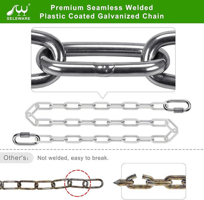 SELEWARE 2 Pack 100 Inch Hanging Swing Chain with 4 Carabiners, 1000LB Capacity Plastic Coated Hanging Chains, Hammock Hardware Kit for Swing, Hanging Chair, Punching Bags, Indoor Outdoor Gym (White)
