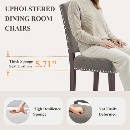 Upholstered Parsons Dining Chairs Set of 4, Modern Dining Room Chairs with Back, Fabric Kitchen Side Chairs with Wood Legs, Nailhead Trim for Dinner Farmhouse Restaurant, Taupe