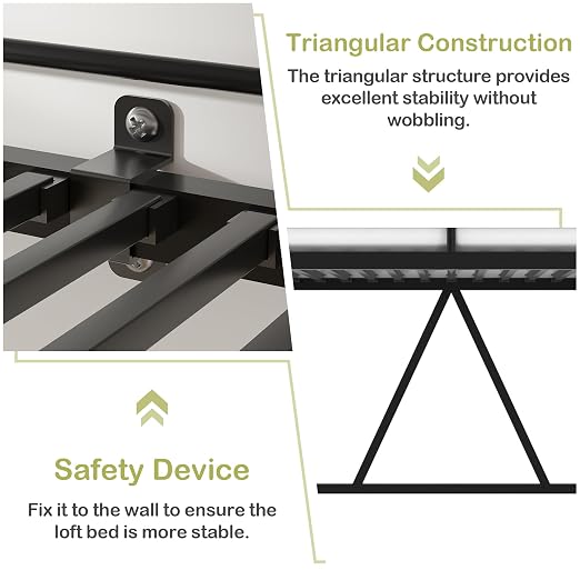 VECELO Metal Loft Bed Twin Size, Heavy Duty Bedframe with Removable Ladder and Safety Guardrail, Space-Saving, Noise Free, No Box Spring Needed, Matte Black