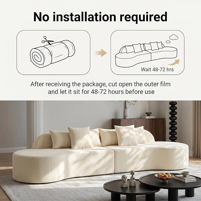 Oversized Modern Curved Cloud Couch Sectional, Boneless Compression Sofa, Modular Sectional Couches, High Density Foam Deep seat Couch with Pillows, Corduroy Sofa for Living Room Office