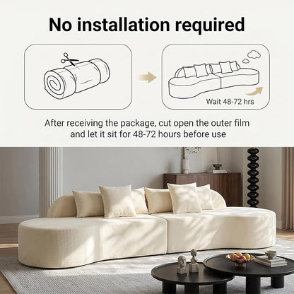 Oversized Modern Curved Cloud Couch Sectional, Boneless Compression Sofa, Modular Sectional Couches, High Density Foam Deep seat Couch with Pillows, Corduroy Sofa for Living Room Office